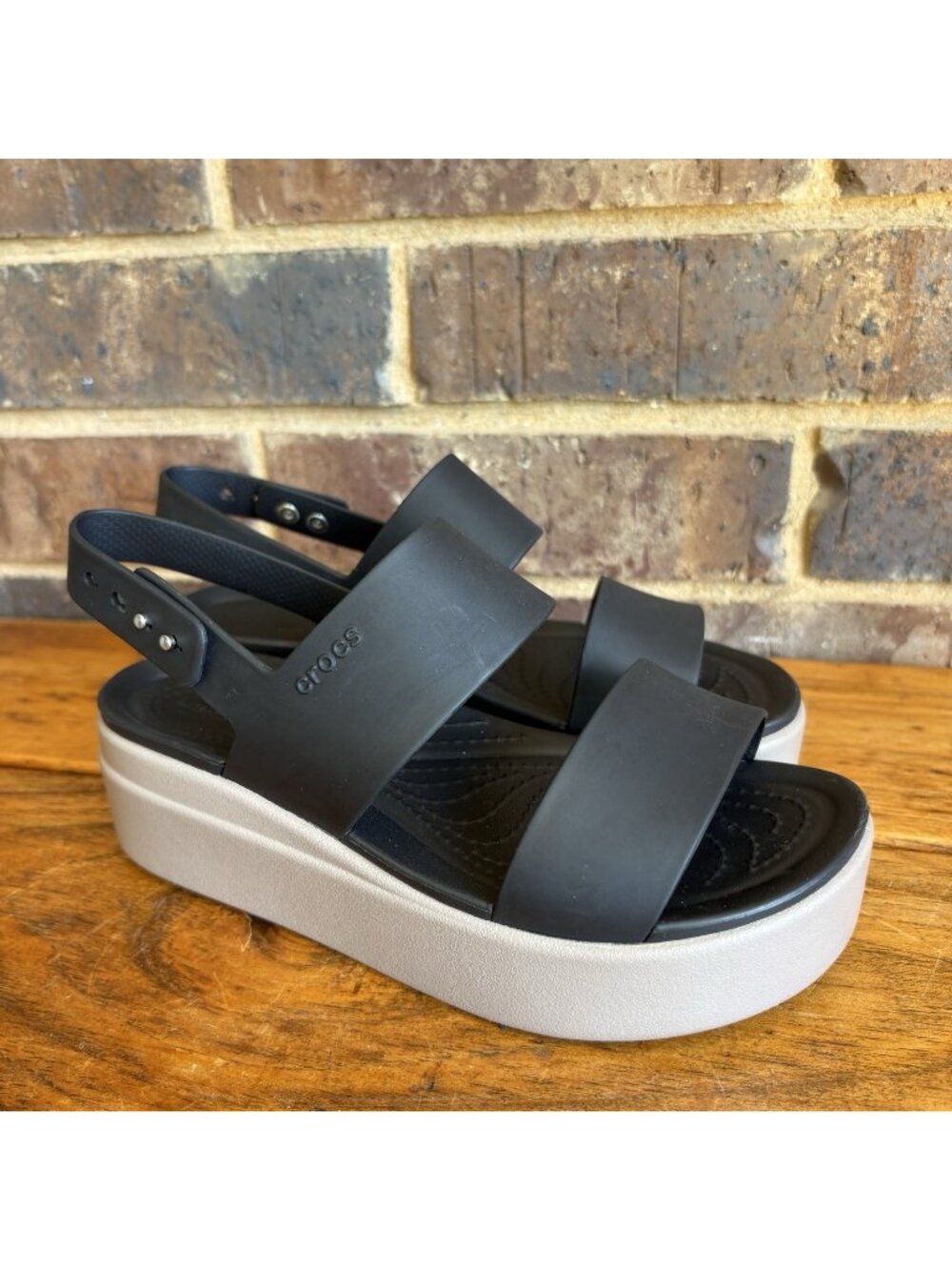 Crocs Women's LiteRide Brooklyn Latte Black Platform Sandals Size 6